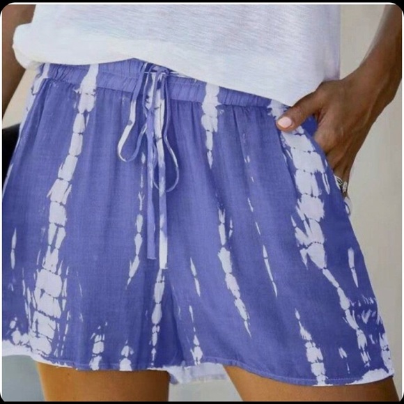 None Pants - Tie Dye Blue and White Shorts with pocket- S